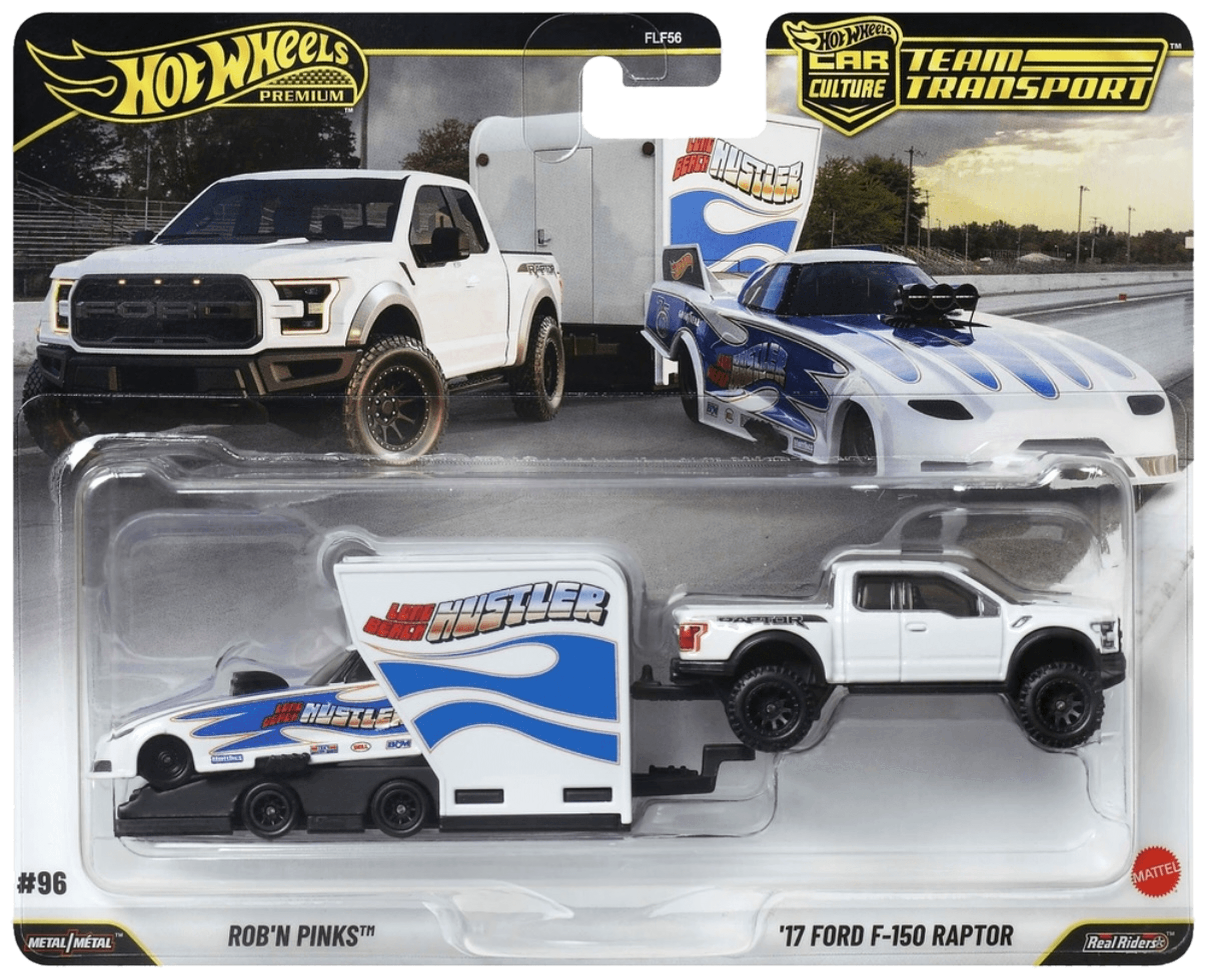Hot Wheels Premium Rob'n Pinks Hustler Funny Car & '17 Ford F-150 Raptor Team Transport Set (1:64) - Yukizi