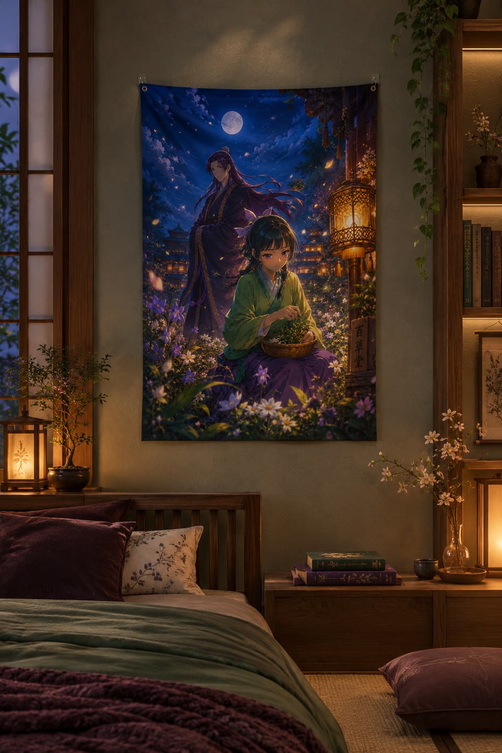Moon Prince Tapestry | Maomao & Jinshi Anime Tapestry | The Apothecary Diaries | Wall Hanging - Yukizi