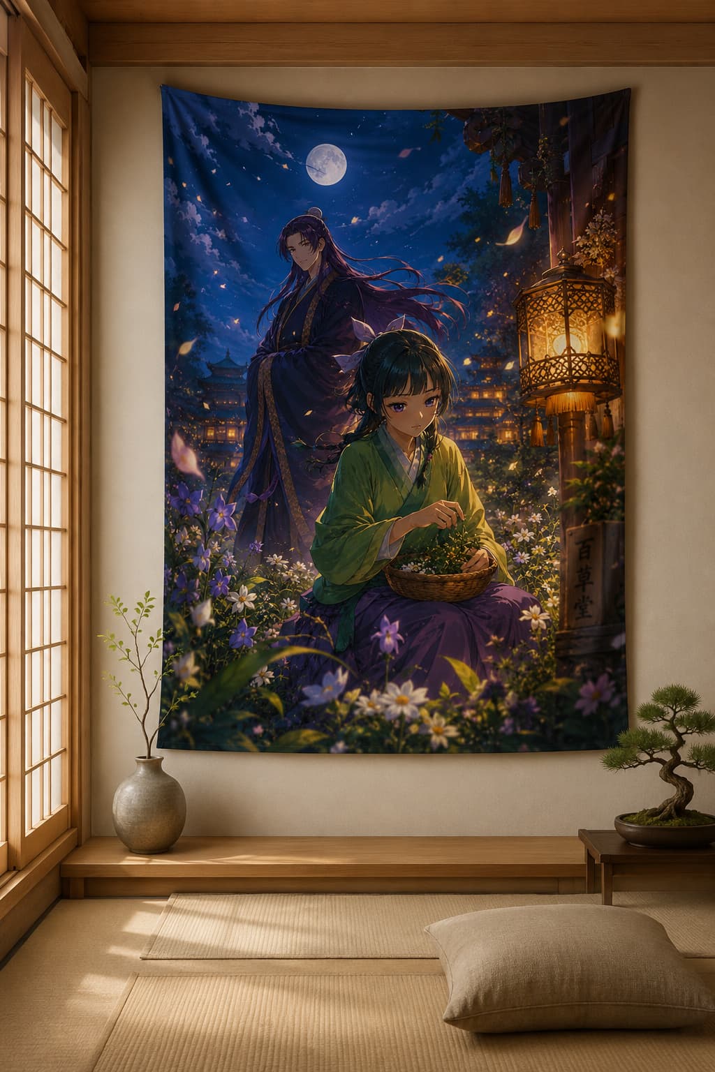 The Poisoned Moon Tapestry | Maomao & Jinshi Anime Tapestry | The Apothecary Diaries Wall Hanging - Yukizi